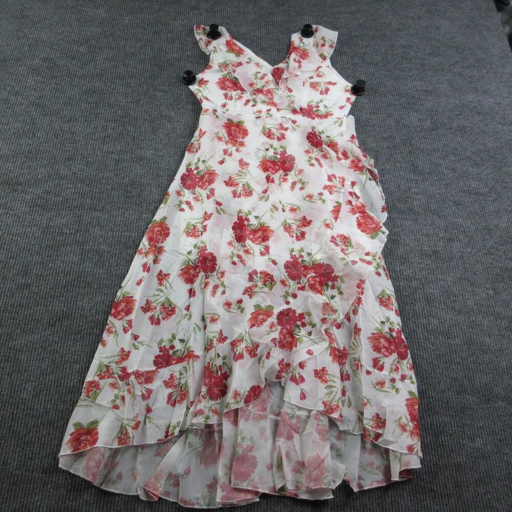 JJ's House Dress Womens XL White Floral Hi-Low Maxi Strappy Ruffle Lined NWT